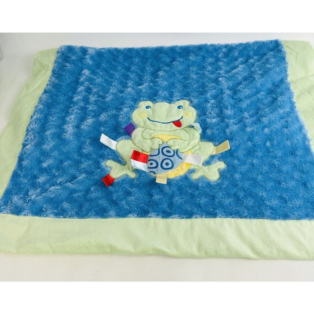 Lollypop Green Frog Blue Swirl Baby Security Crib Blanket Lovey Ribbons Tags